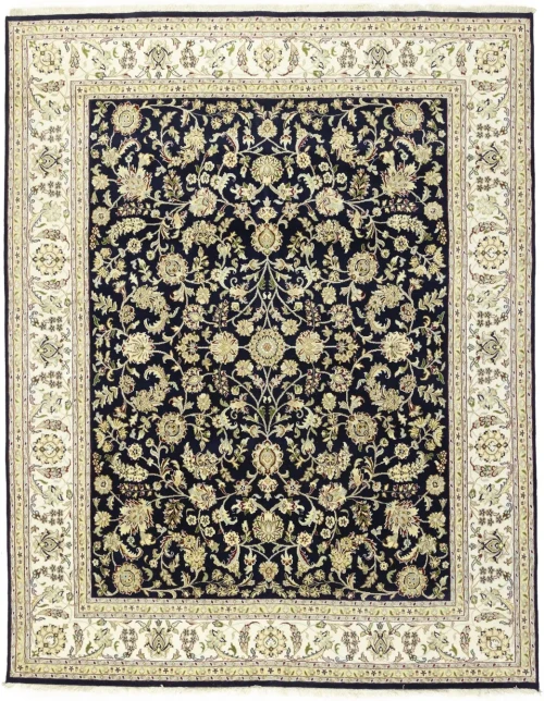 Dark Navy Floral 8X10 Indo-Nain Oriental Rug