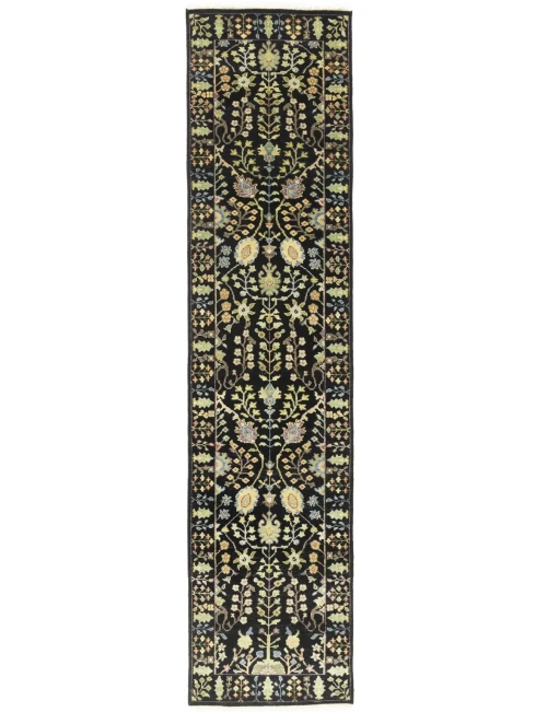 Black Floral 2'5X10'2 Osh Chobi Oriental Runner Rug