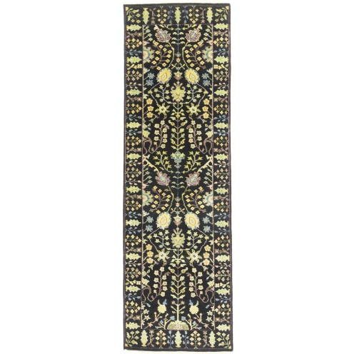 Black Floral 2'5X8 Osh Chobi Oriental Runner Rug