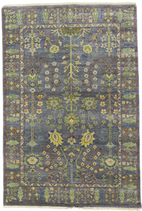 Silver Gray Floral 4X6 Osh Chobi Oriental Rug