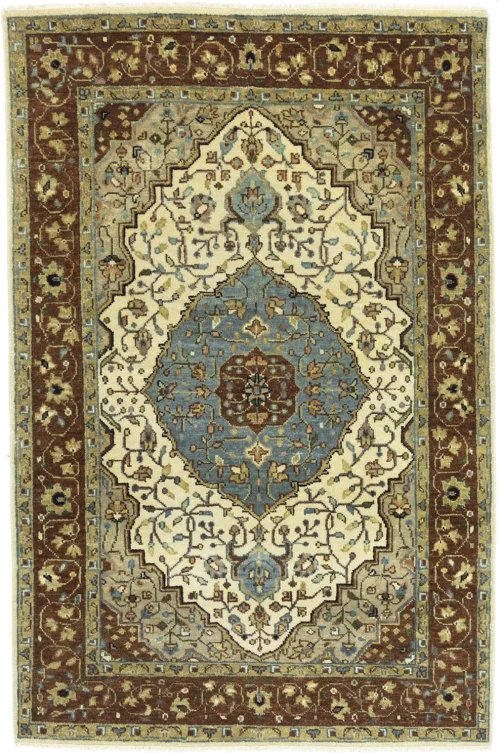 Beige Floral 3X5 Rare Heriz Serapi Oriental Rug