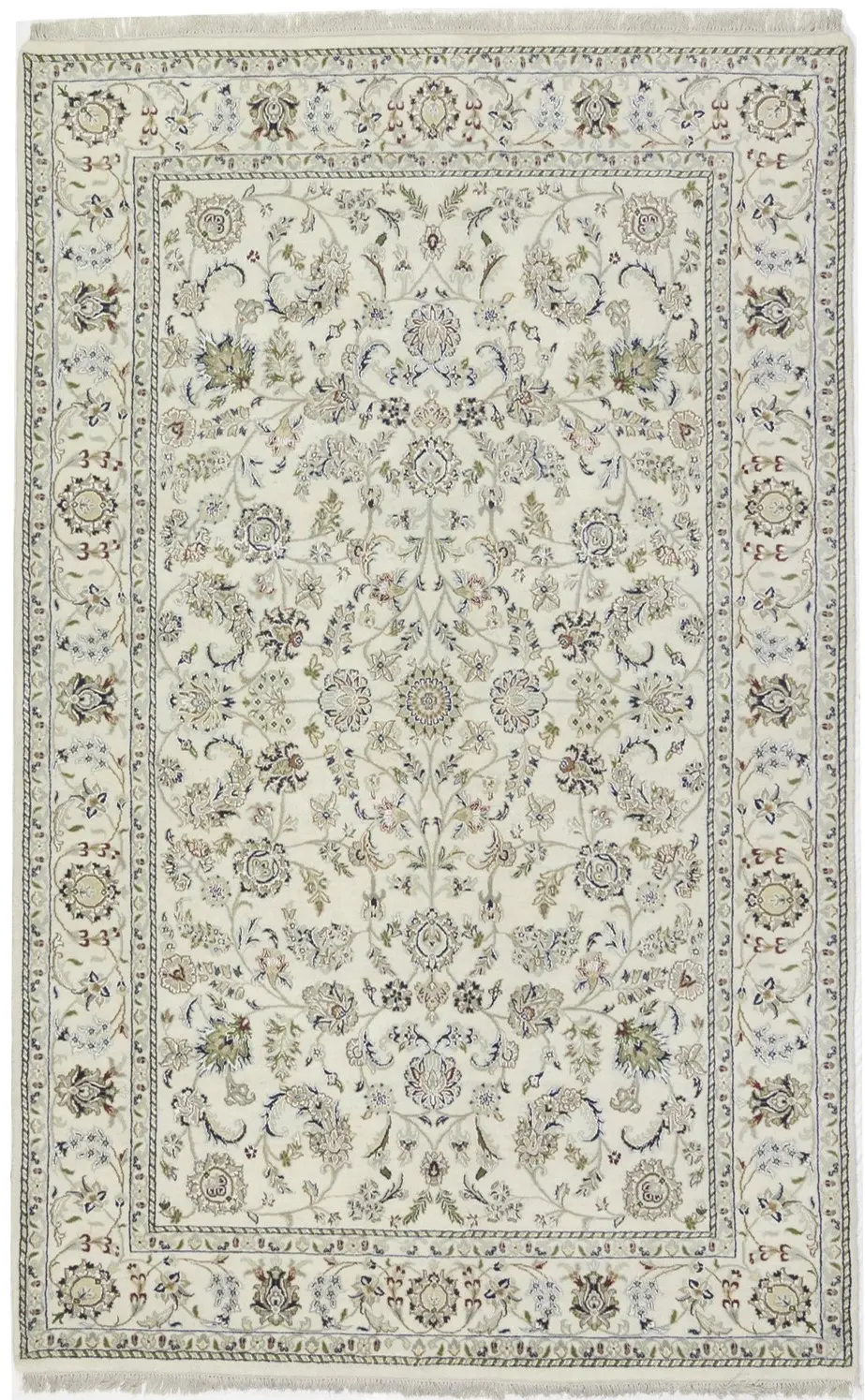 Cream Floral 6X9 Indo-Nain Oriental Rug