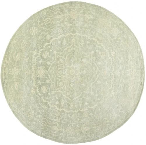 Muted Green Floral 6X6 Transitional Oriental Round Rug