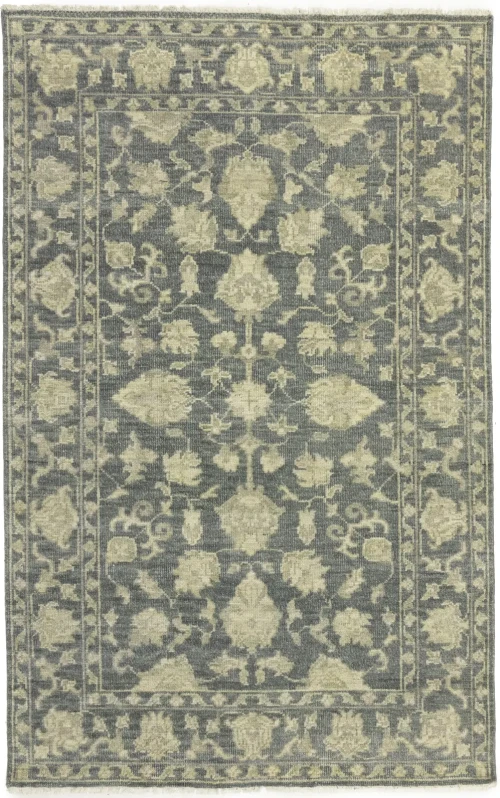 Muted Dark Slate Floral 5X8 Transitional Oriental Rug