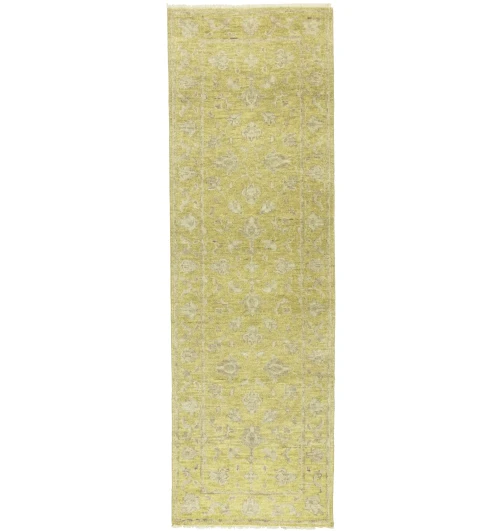 Muted Golden Yellow Floral 3X8 Transitional Oriental Runner Rug