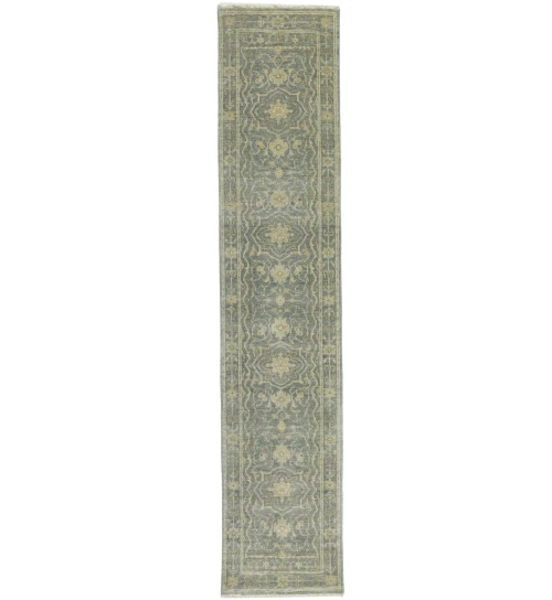 Muted Gray Floral 2'5X11'9 Transitional Oriental Runner Rug