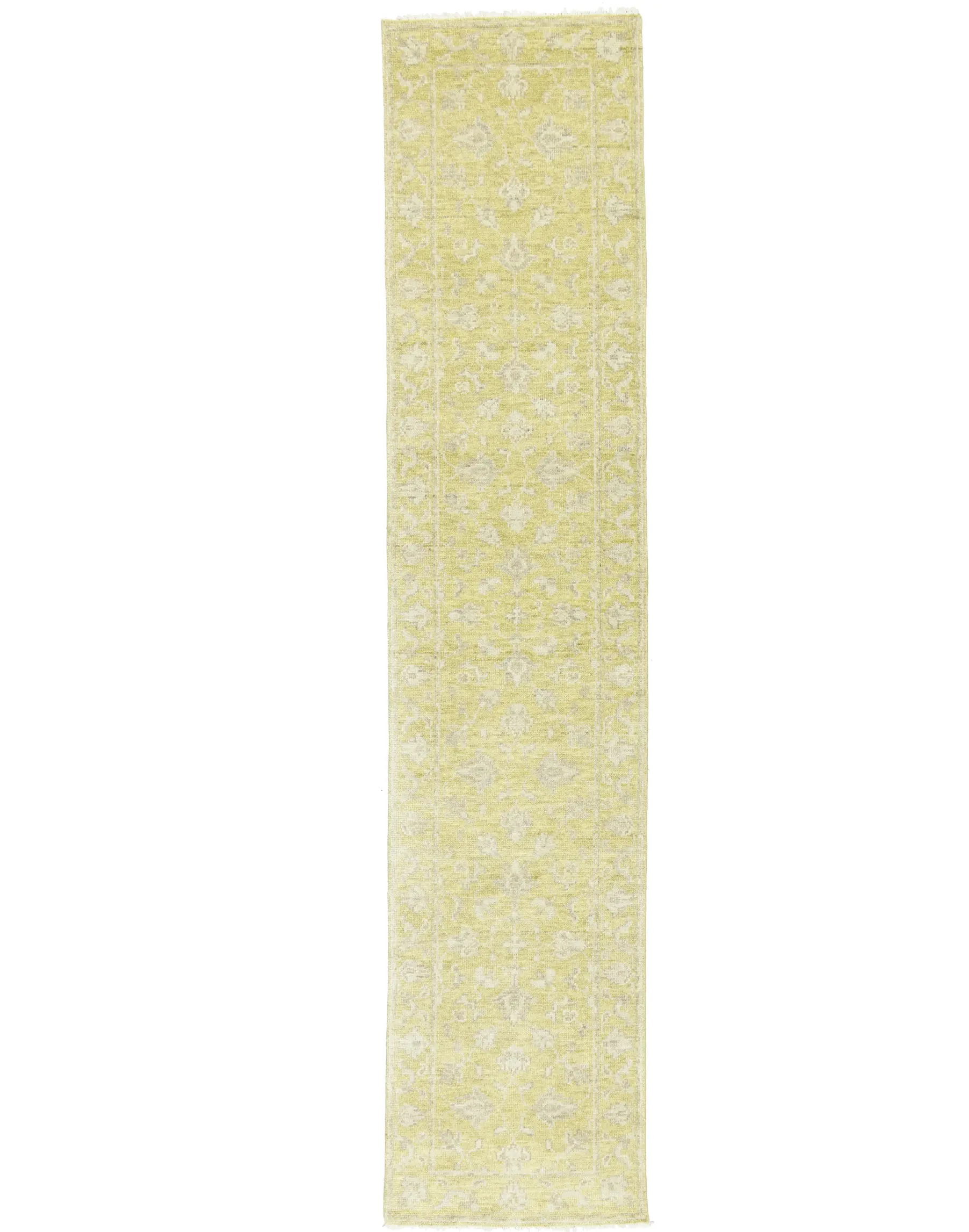 Muted Golden Yellow Floral 3X12 Transitional Oriental Runner Rug