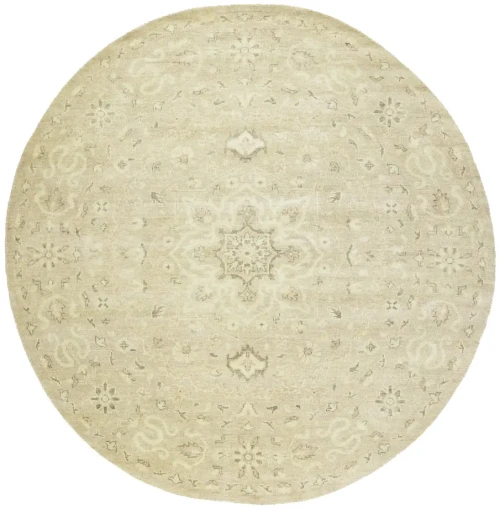 Muted Pinkish Beige Floral 8X8 Transitional Oriental Round Rug