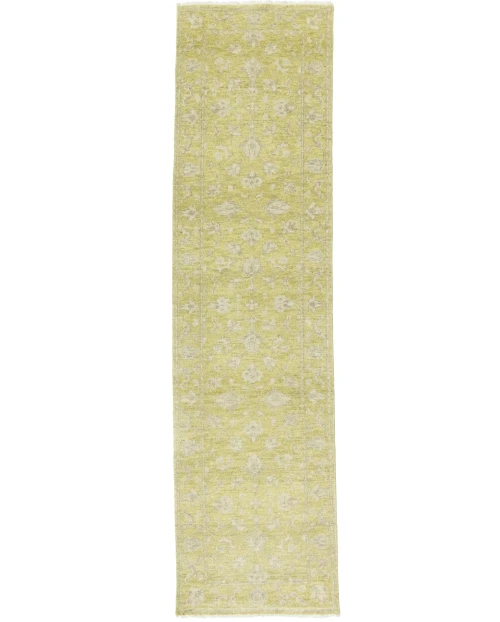 Muted Golden Yellow Floral 3X10 Transitional Oriental Runner Rug