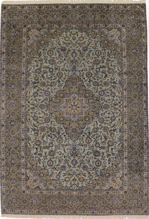 Semi Antique Sage Green Traditional 9X13 Kashan Persian Rug