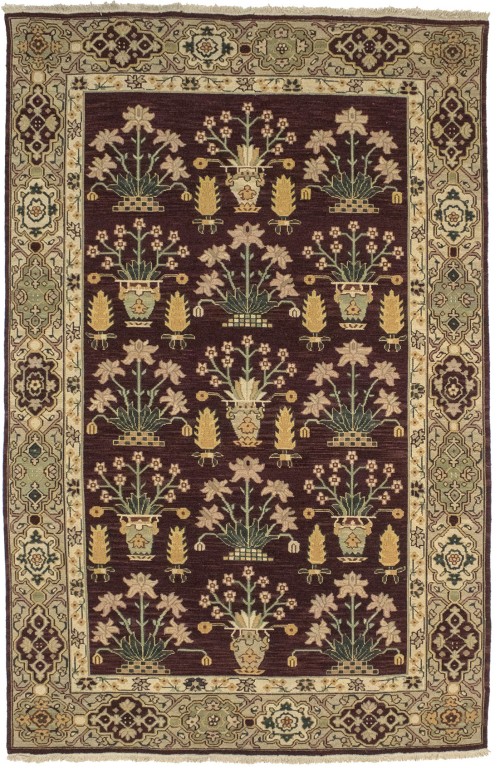 Maroon Red Floral Garden 6X9 Oriental Rug