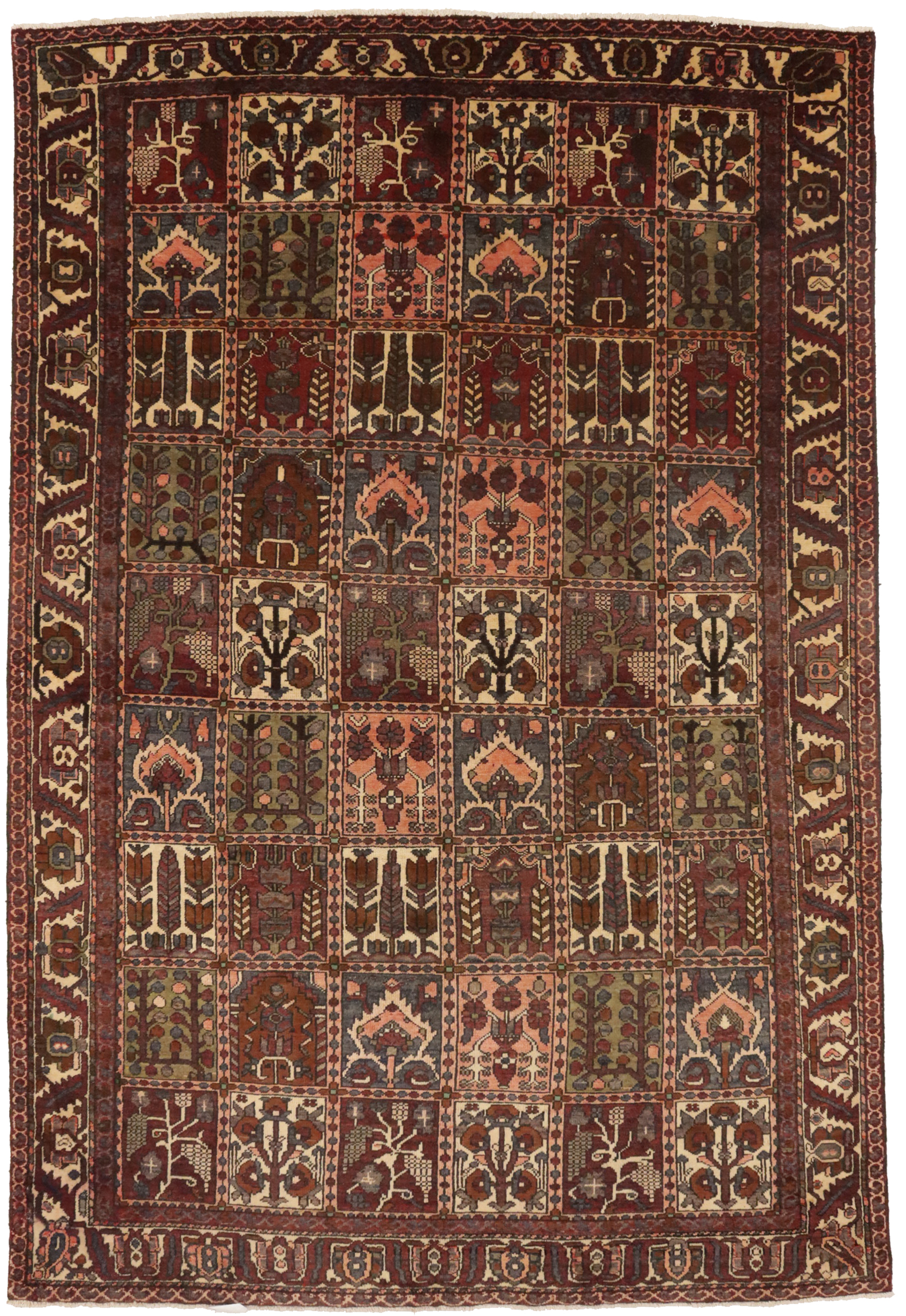 Vintage Brown Floral 7X10 Bakhtiari Persian Rug