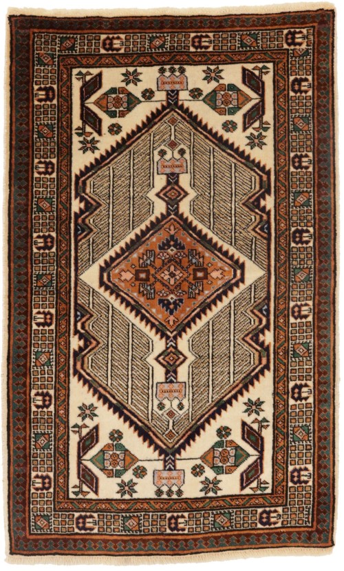 Vintage Geometric Cream 3X4 Meshkin Persian Rug