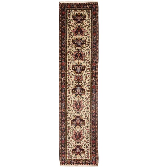 Vintage Cream Geometric 2'5X10'7 Karajeh Persian Runner Rug