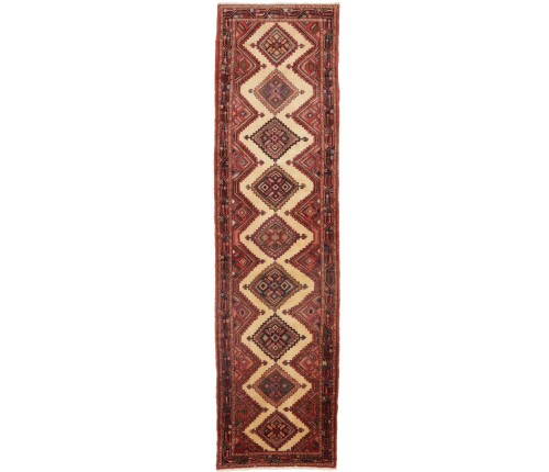 Semi Antique Cream Tribal 3X12 Chenar Persian Runner Rug