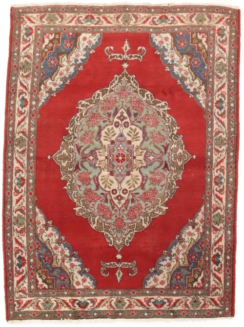 Semi Antique Floral Red 4'9X6'5 Tabriz Persian Rug