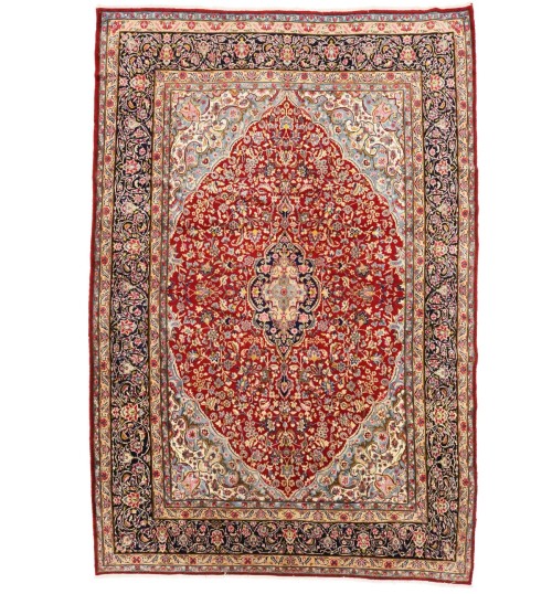 Vintage Red Floral 9X13 Kerman Persian Rug