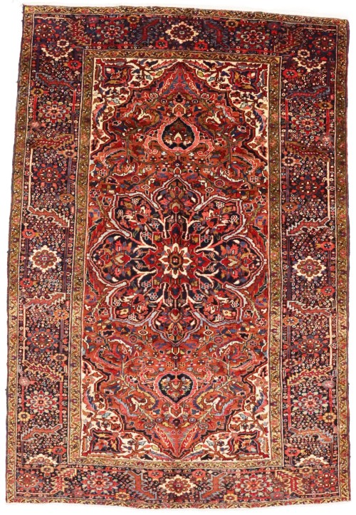 Semi Antique Red Floral 7'7X11'2 Goravan Heriz Persian Rug