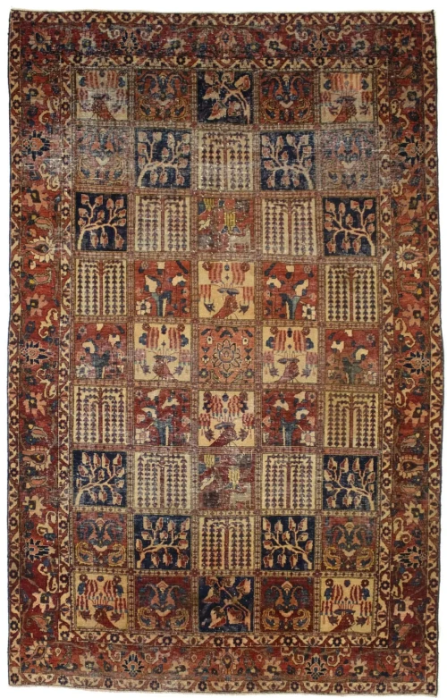 Antique Distressed Muted Tribal 7X11 Bakhtiari Persian Rug