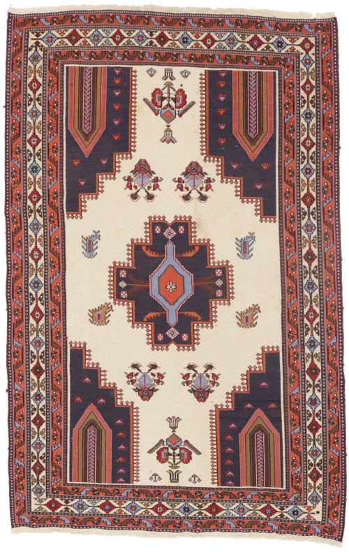 Cream Tribal 3'6X5'7 Sumak Persian Rug