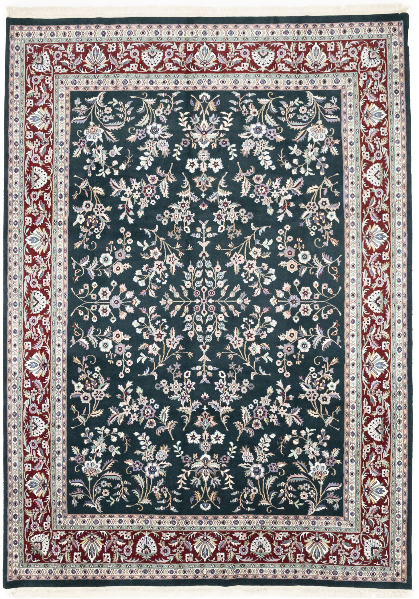 Dark Green Vintage Floral Tribal 9X12 Indo-Kashan Oriental Rug