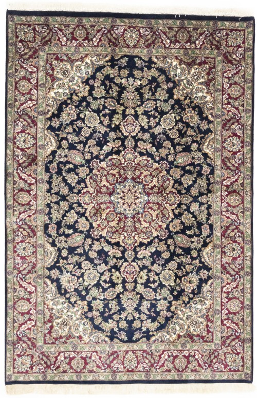 Purple-navy Floral 6X9 Indo-Kashan Oriental Rug