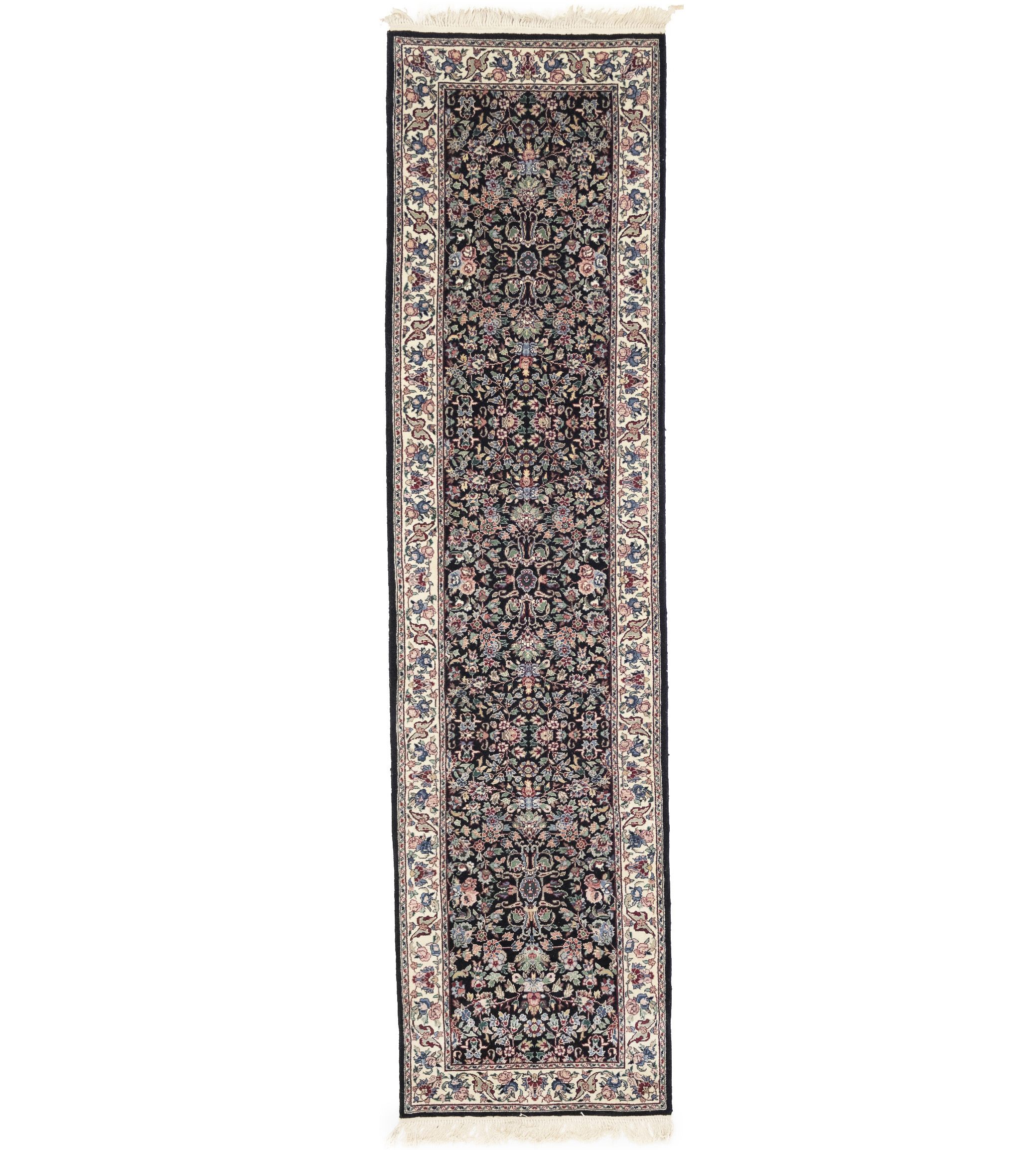 Charcoal Floral Tribal 2'6X9'9 Indo-Kashan Oriental Runner Rug