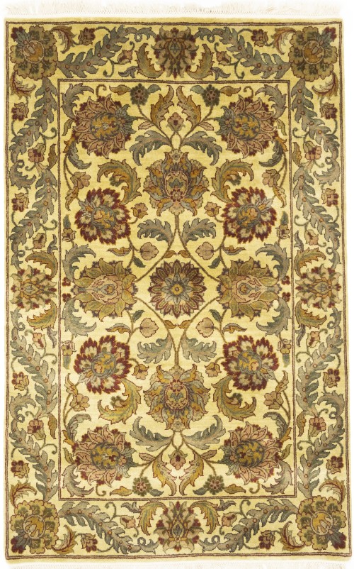 Golden Beige Floral Classic 4X6'5 Agra Jaipur Oriental Rug