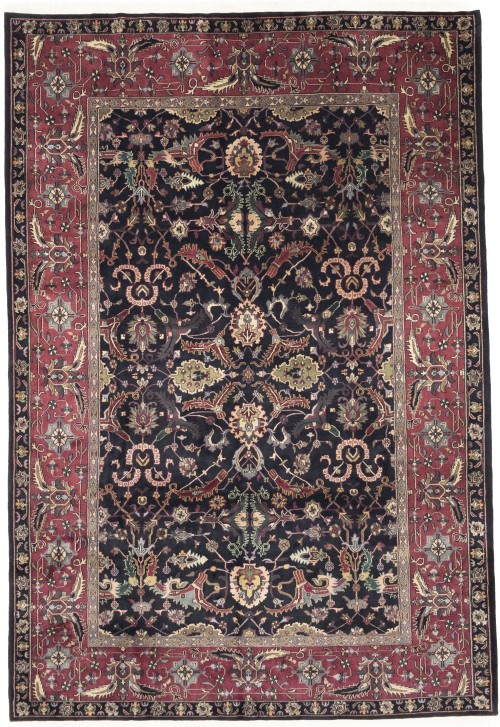 Black Floral 10X15 Indo-Kashan Oriental Rug