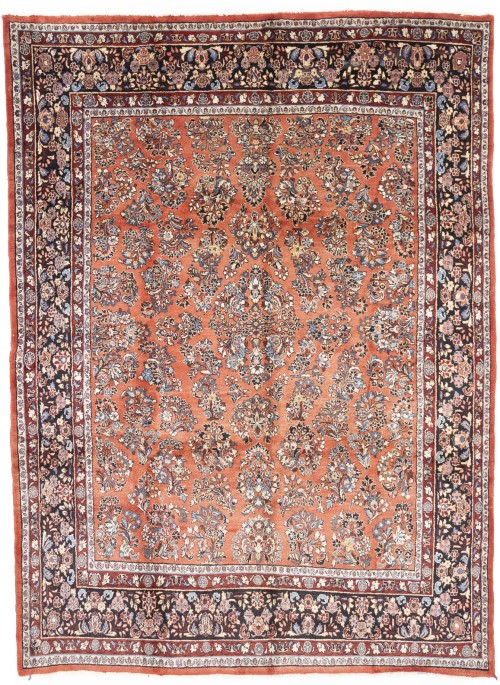 Vintage Orange-red Floral 9X12'6 Sarouk Persian Rug