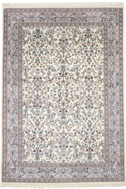 Cream Floral 10X14 Indo-Kashan Oriental Rug