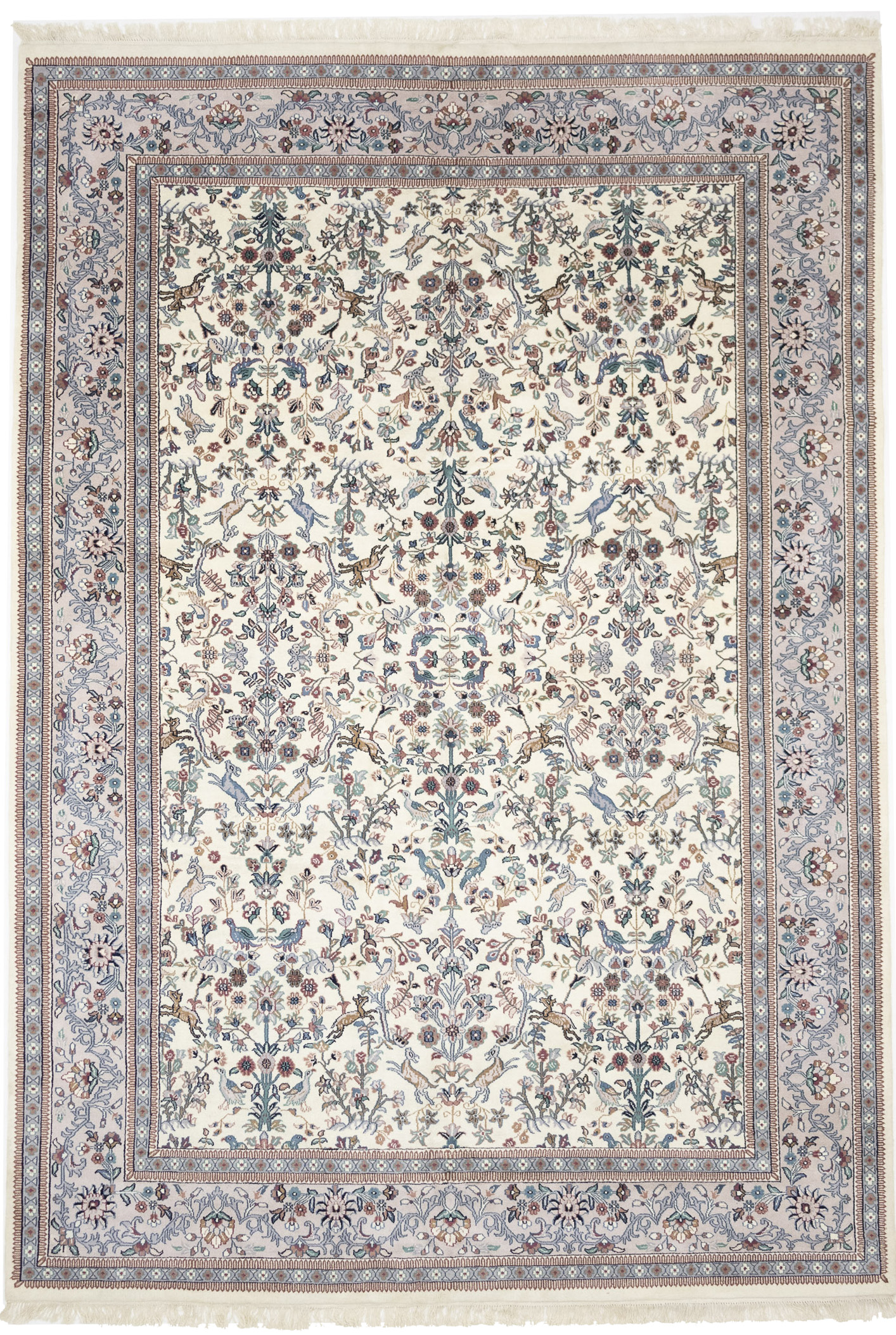 Cream Floral 10X14 Indo-Kashan Oriental Rug