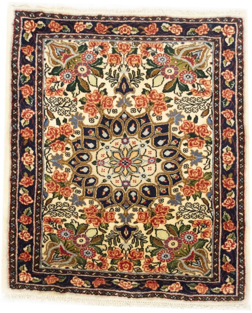 Cream Floral Tribal 2'3X2'7 Bidjar Halvaei Persian Rug