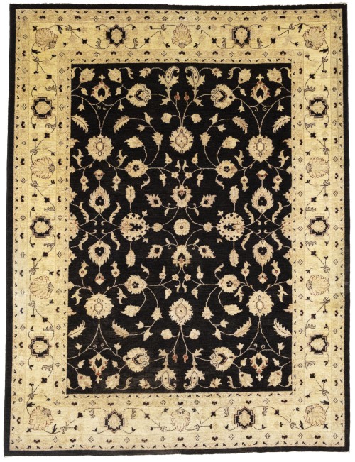 Black Floral Peshawar 9X12 Pakistan Oriental Rug