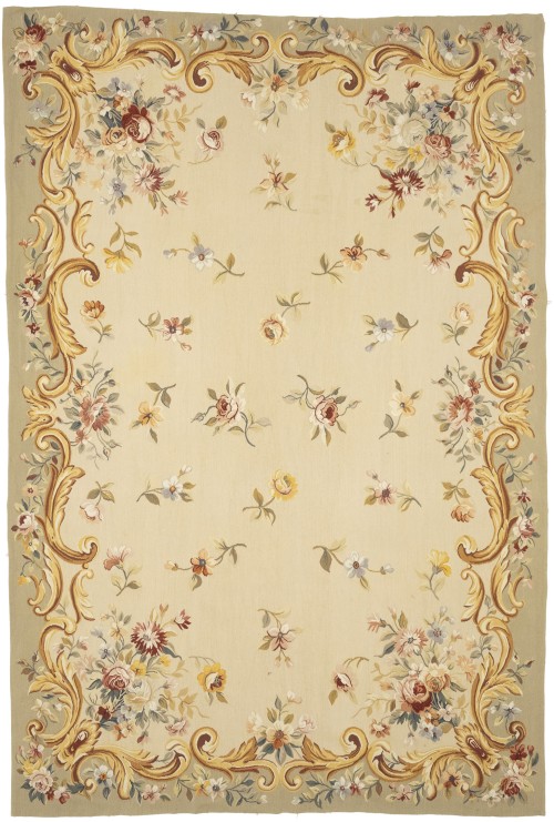 Beige Floral Aubusson 6X9 Needlepoint Oriental Rug