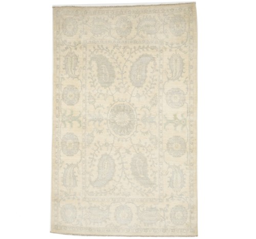 Beige Floral Chobi Peshawar 4X6 Pakistan Oriental Rug