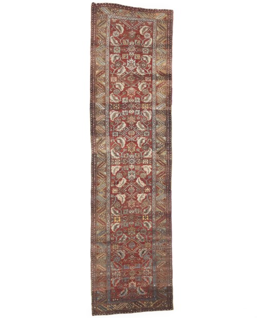 Semi Antique Tribal Geometric 3X11 Heriz Persian Runner Rug