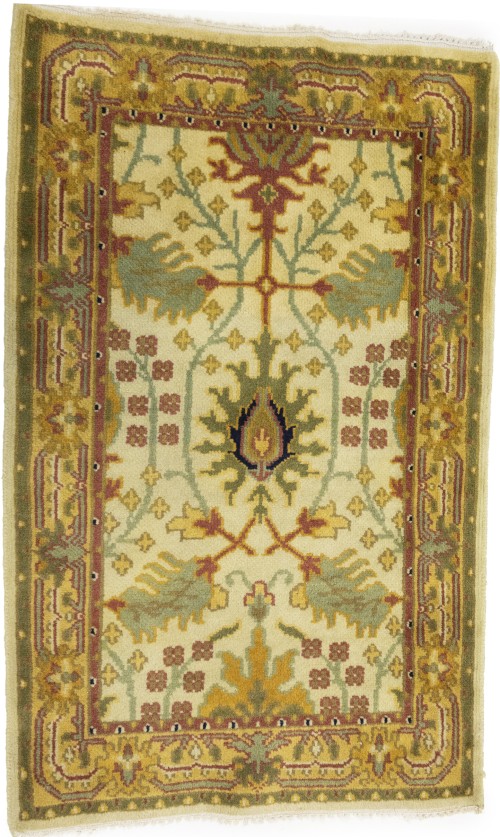Beige Floral 2'6 x 3'11 Oushak Chobi Oriental Rug