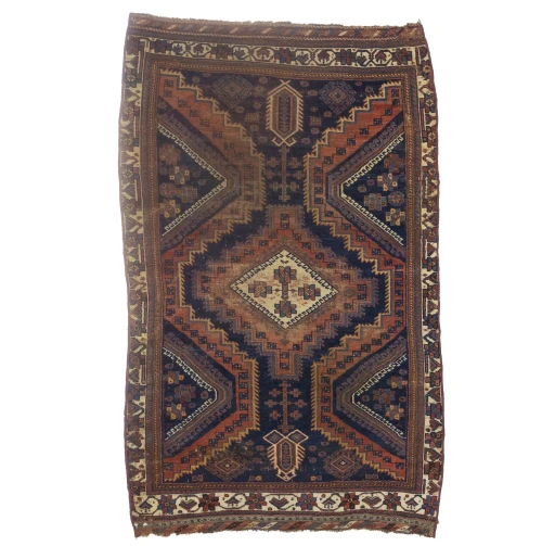 Semi Antique Dark Purple-navy Tribal 4x6 Shiraz Persian Rug