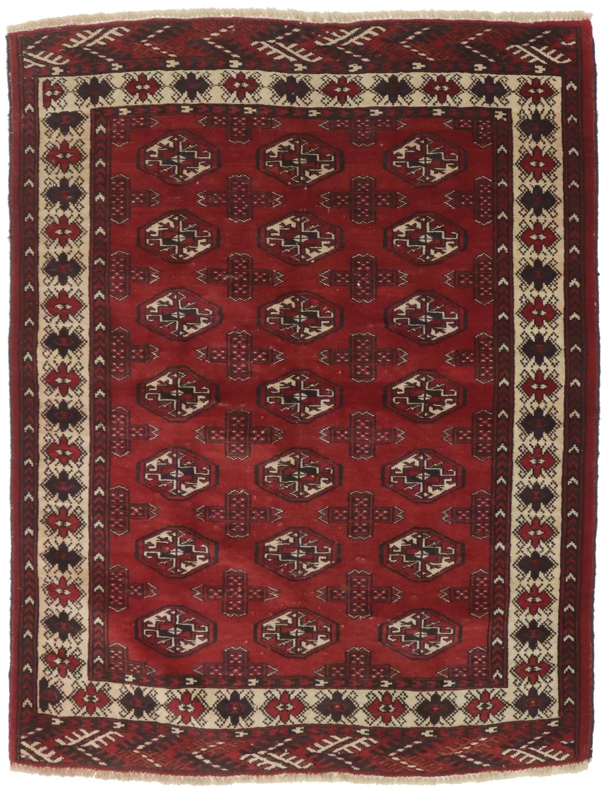 Semi Antique Tribal Red 4X5 Turkoman Persian Rug