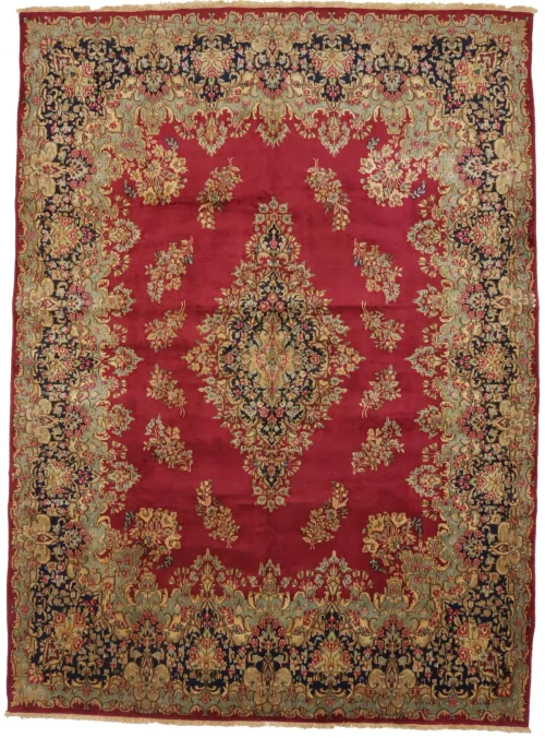 Antique Fuchsia Red Floral Classic 10X13 Kerman Persian Rug