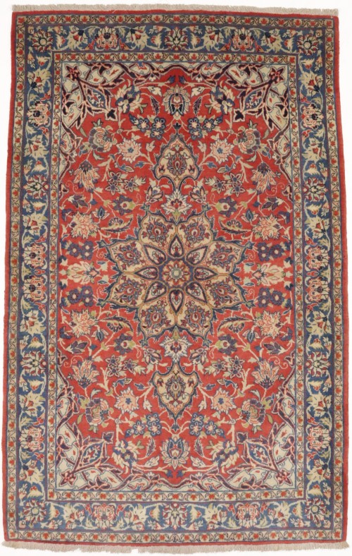 Semi Antique Red Traditional 3'6X5'6 Isfahan Persian Rug