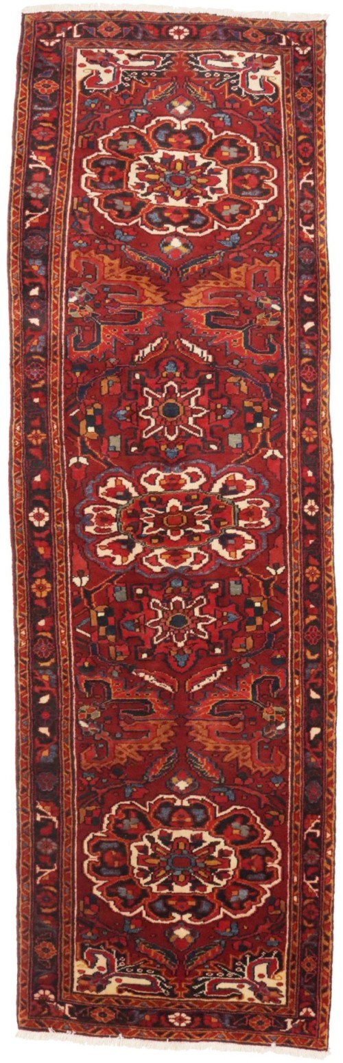 Vintage Red Floral 3'5X11'3 Heriz Goravan Persian Runner Rug