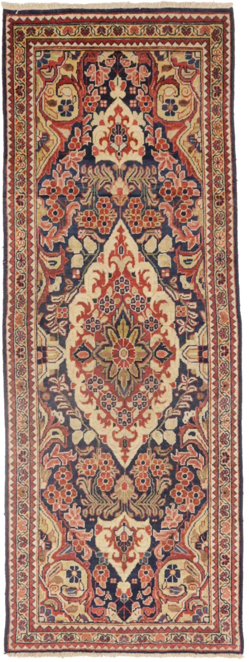 Semi Antique Dark Navy Floral 3'5X10 Mahal Persian Runner Rug