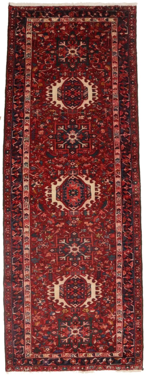 Vintage Red Geometric 4X11 Karajeh Persian Runner Rug