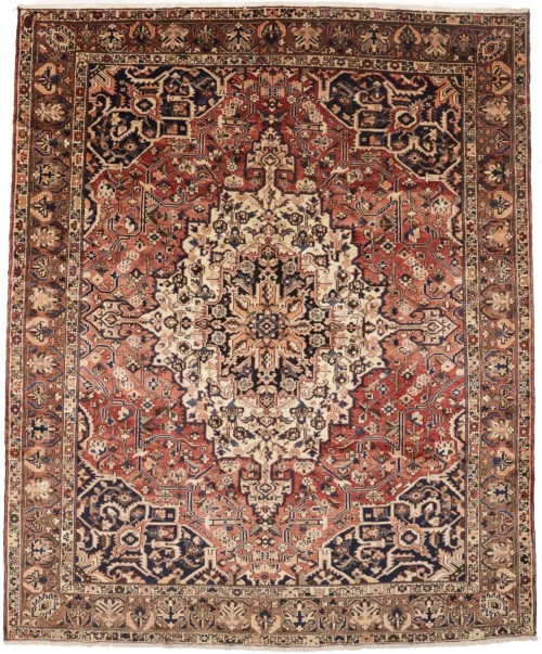 Antique Brick Red Floral 10'6X12'7 Bakhtiari Persian Rug