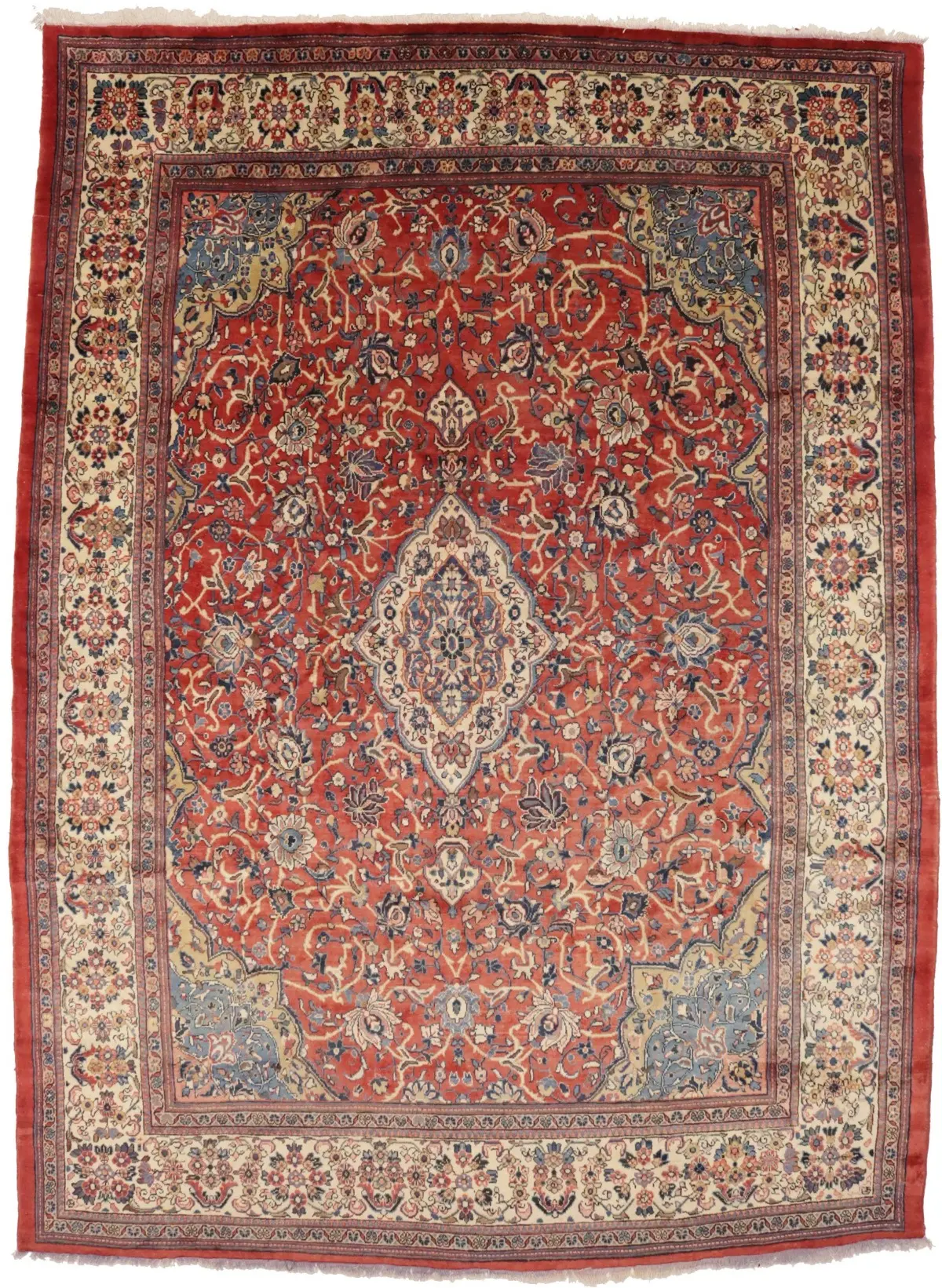 Semi Antique Scarlet Red Floral 10X14 Mahal Persian Rug