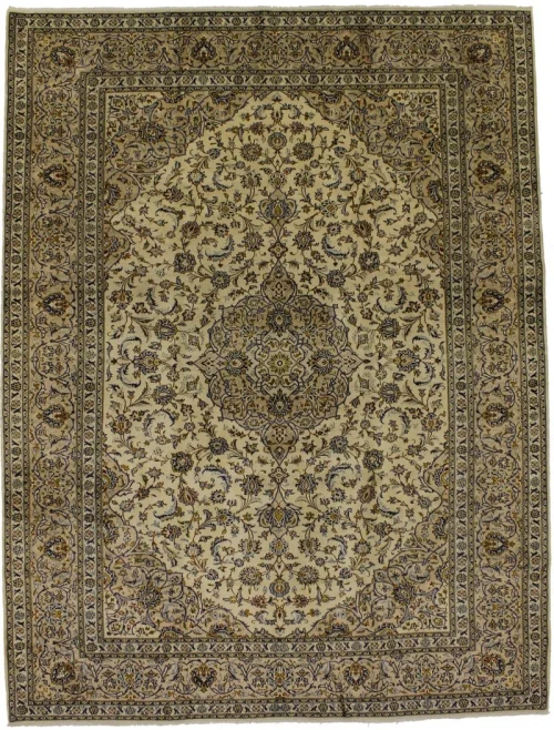 Semi Antique Cream Traditional 10X13 Kashan Persian Rug