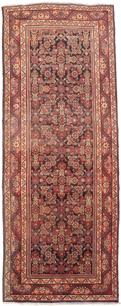 Semi Antique Floral Charcoal 4X11 Mahal Persian Runner Rug