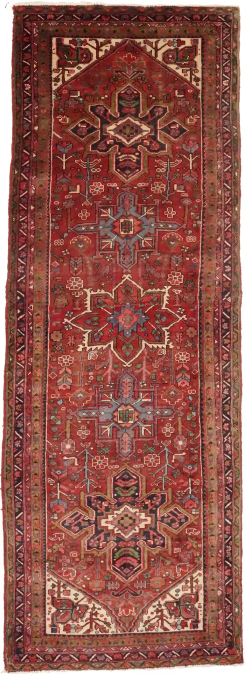 Semi Antique Red Traditional 4'5X12'8 Heriz Persian Runner Rug